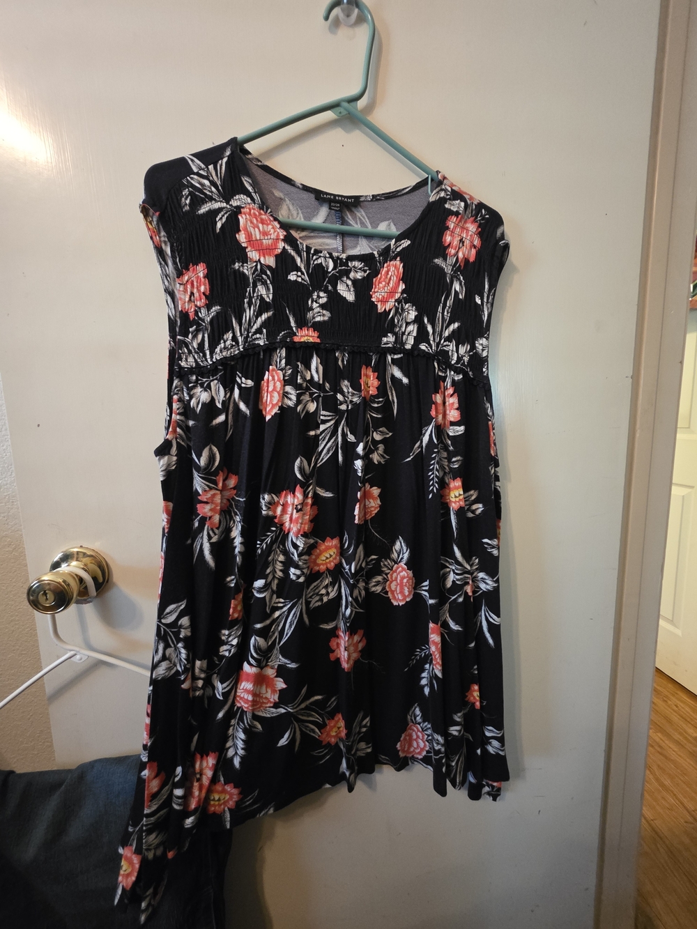 Lane Bryant Black Sleeveless Floral Tunic with Coral Blooms